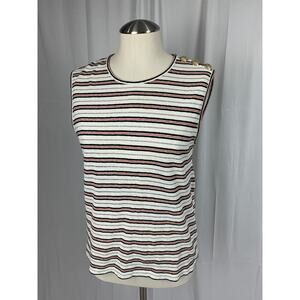 DEREK LAM 10 CROSBY Kalua Metallic Stripes Soft White Gold Button Linen Tank S